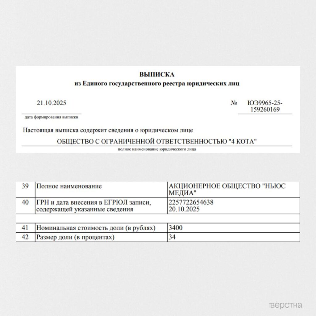 «Ньюс Медиа» получил 34% в уставном капитале компании «4 кота»