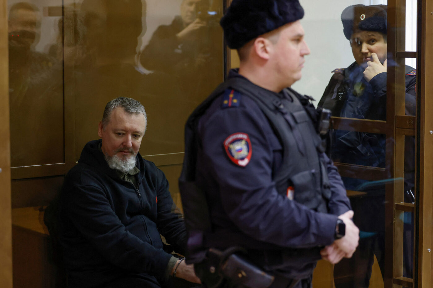 Игорь Гиркин (Стрелков), обвиняемый в подстрекательстве к экстремистской деятельности, во время судебного заседания в Москве