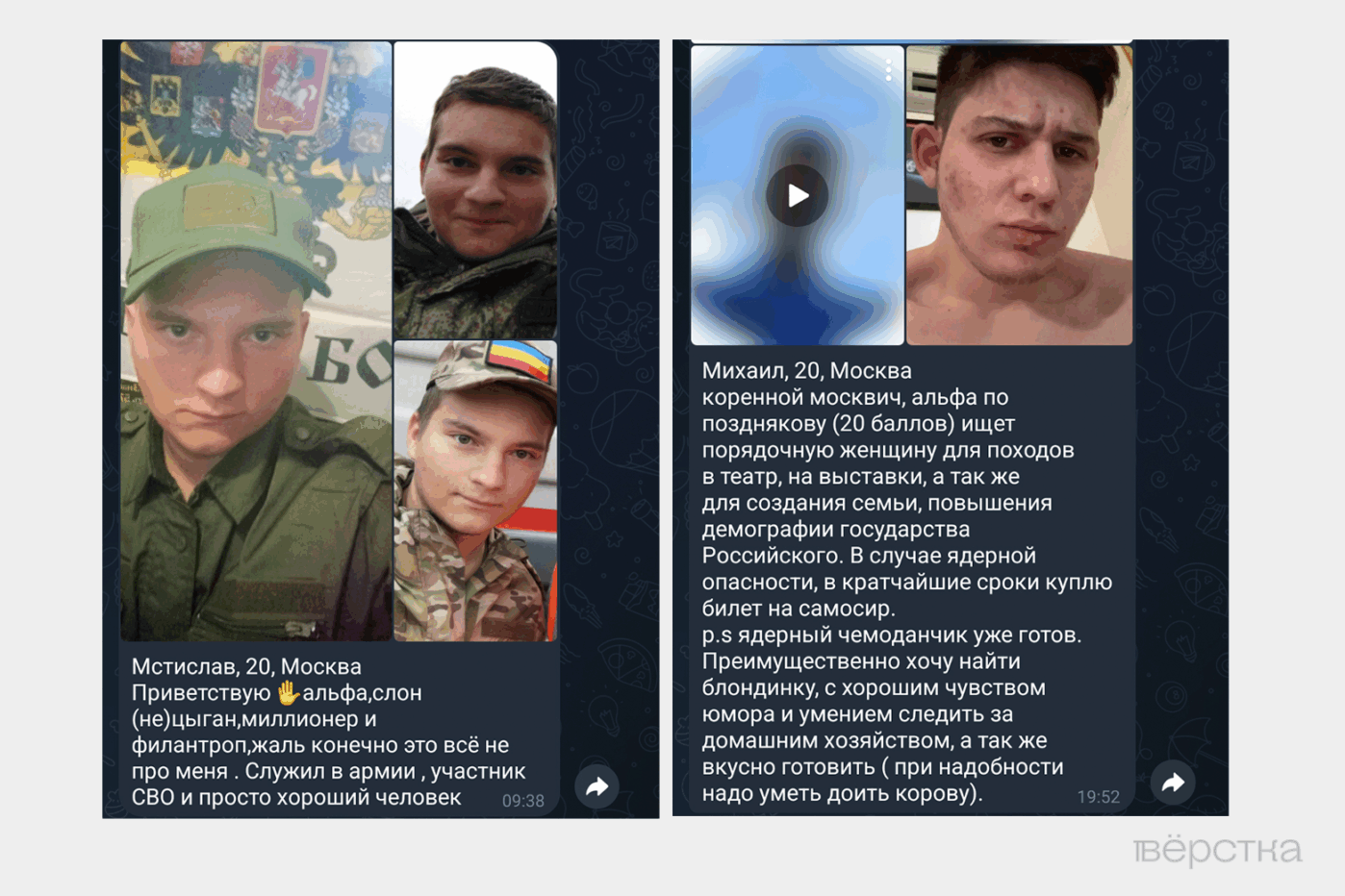 Анкета пользователя бота знакомств «Наташки и Степашки», созданного ультраправым Z-блогером Владиславом Поздняковым — консервативной альтернативы Tinder